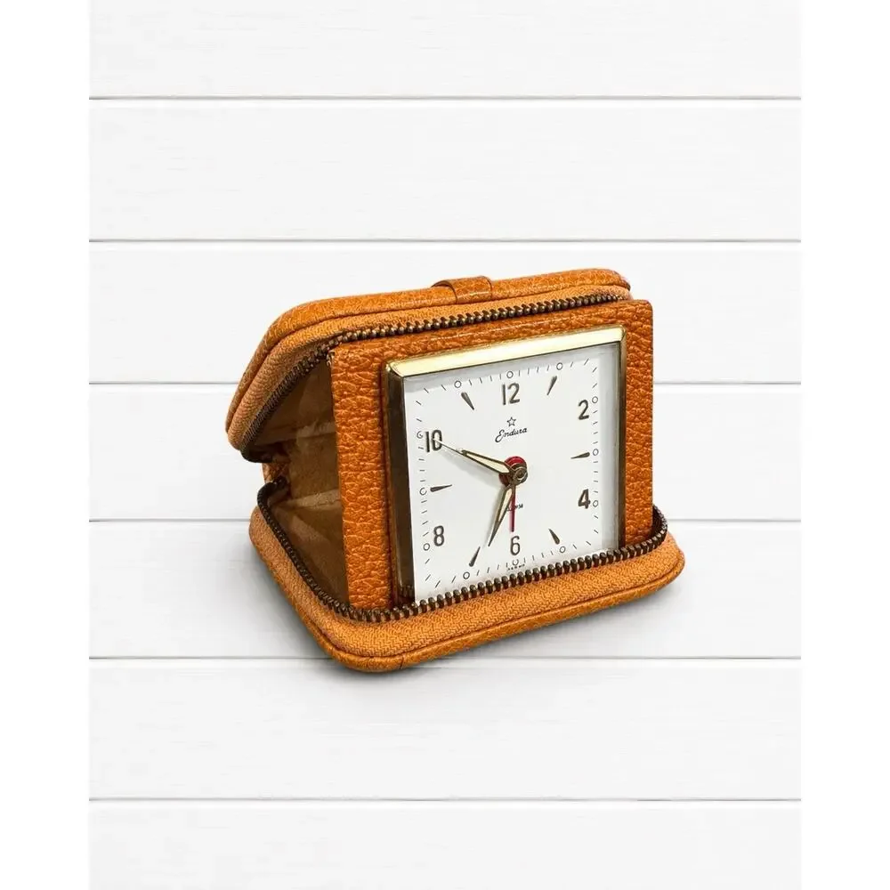 Rare Vintage Endura Travel Alarm Clock Leather Suitcase West Germany Working